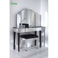 simple design silver bedroom glass mirror furniture dressing table with stool