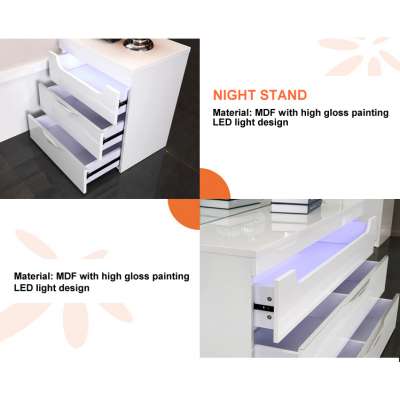 2020 New design bedroom furniture Mirror bedside table with cabinet